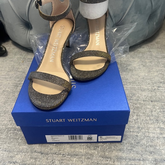 Stuart Weitzman 60 straight heel sandal in Pyrite metallic sparkle size 6B - Picture 2 of 12